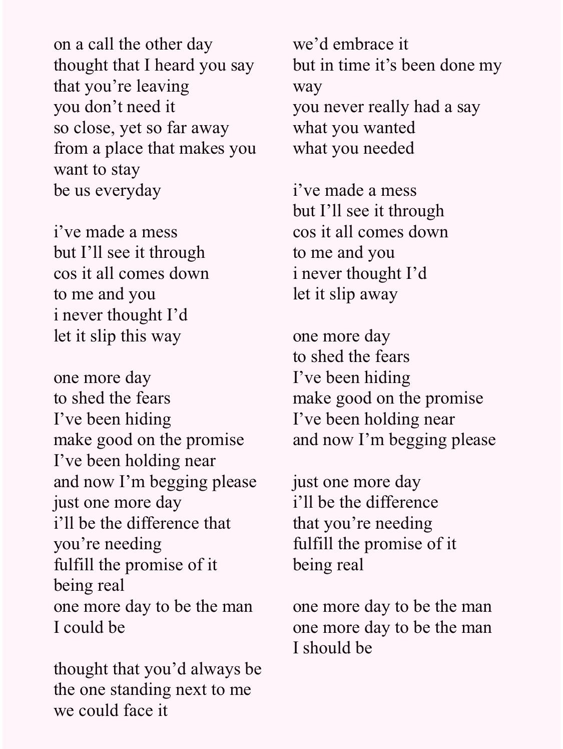 One More Day Lyrics